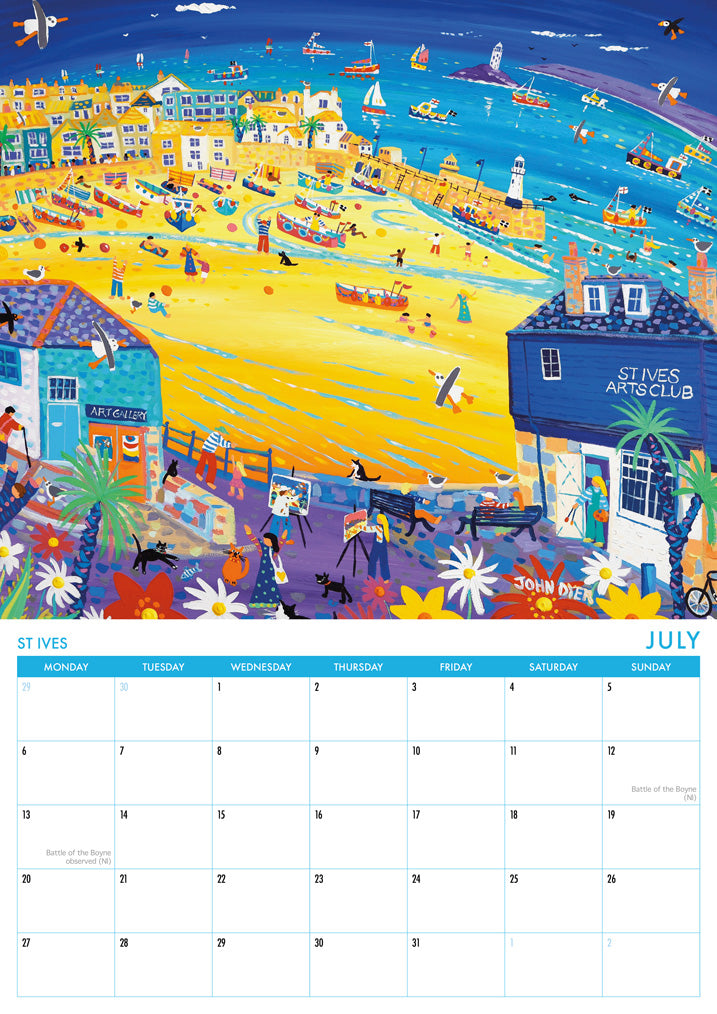 Calendar 2026. Cornwall Art Calendar by Cornish Artist John Dyer. UK Dates & Holidays