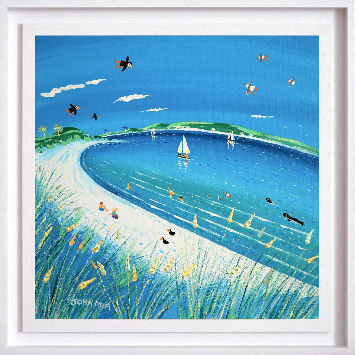 'Calm Day, Pentle Bay, Tresco', 24x24 inches acrylic on canvas. Cornwall Painting by Cornish Artist John Dyer