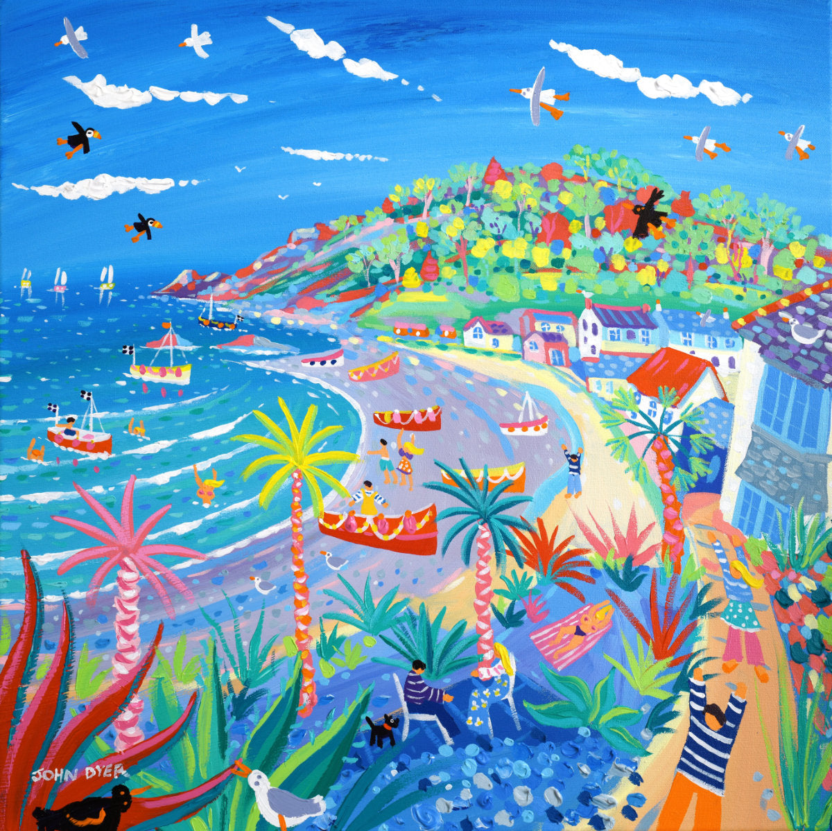 'Coastal Walk, Porthallow', 24 x 24 inches acrylic on canvas. Original Painting by Cornish Artist John Dyer.