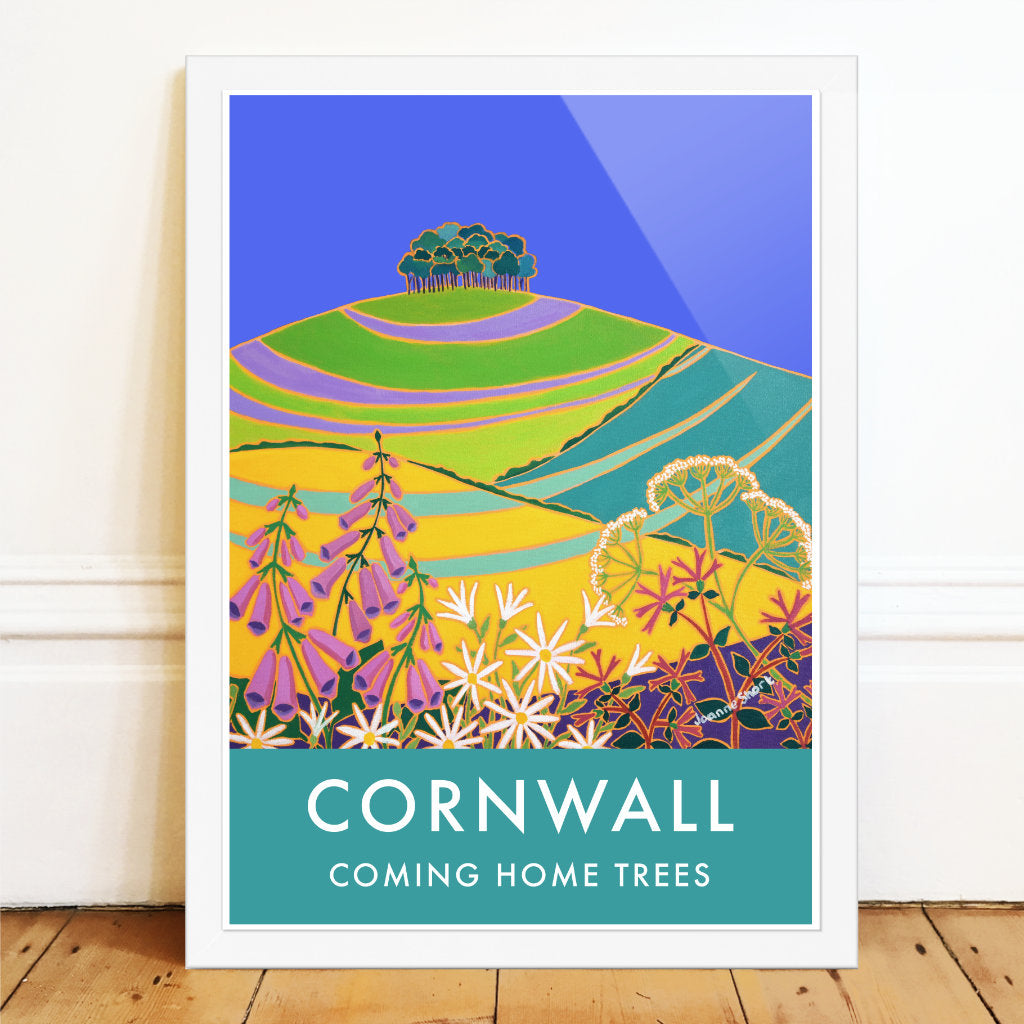 Vintage Style Travel Wall Art Poster Print of the 'Coming Home Trees' at Cookworthy Knapp Devon - Cornwall by Cornish Artist Joanne Short