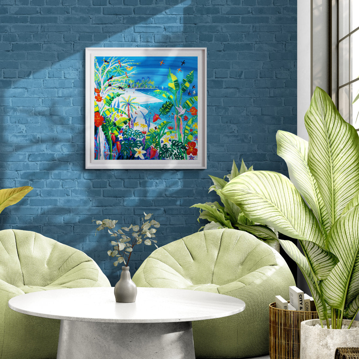 'Costa Rican Jungle Beach Paradise', 35.5 x 35.5 inches acrylic on canvas. John Dyer Painting of the Caribbean Rainforest