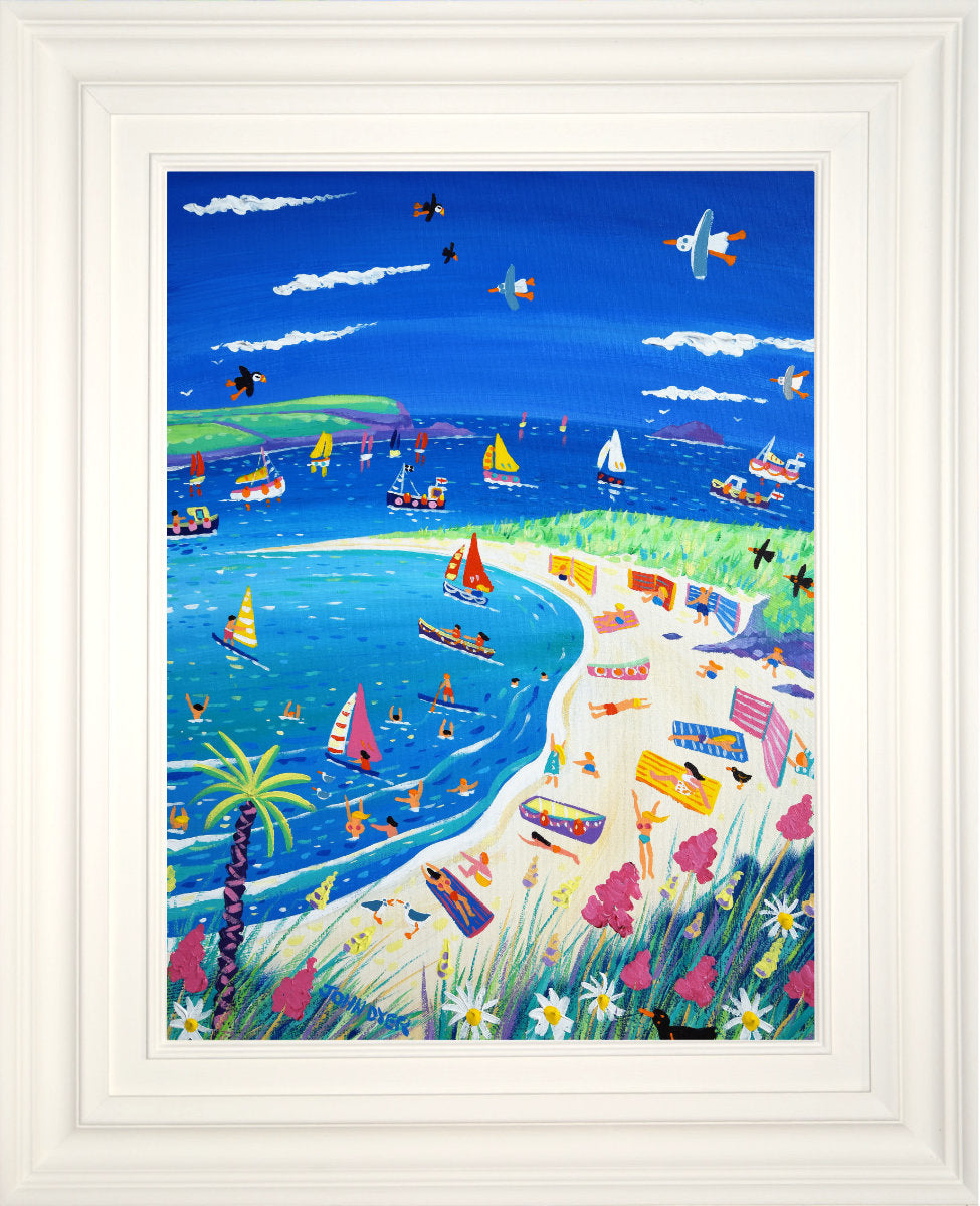 'Cornish Holiday, Daymer Bay, Rock', 24x18 inches acrylic on canvas. Cornwall Painting by Cornish Artist John Dyer. Cornwall Art Gallery