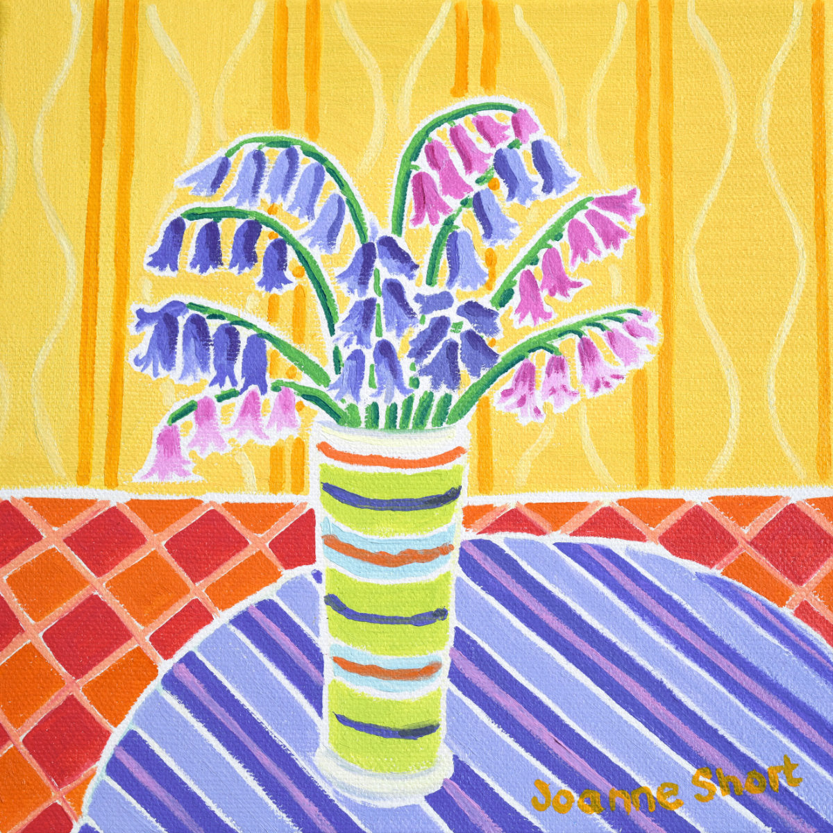 'Flowers from a Friends Garden', 8 x 8 inches oil on canvas flower still life art. Painting by Cornish Artist Joanne Short