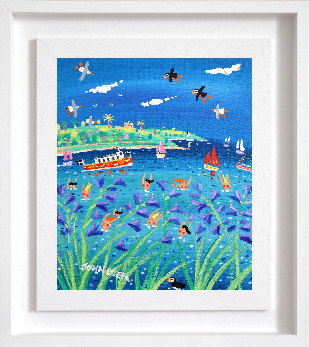 'Bathing Bluebelles , Falmouth', 12 x10 inches acrylic on canvas by Cornish Artist John Dyer