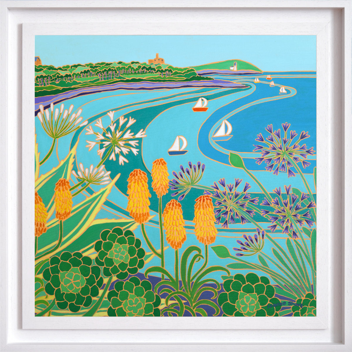 Joanne Short Original Oil Painting of Cornwall. 'Castle Beach Summer, Falmouth'. 24 x 24 inches oil on canvas.
