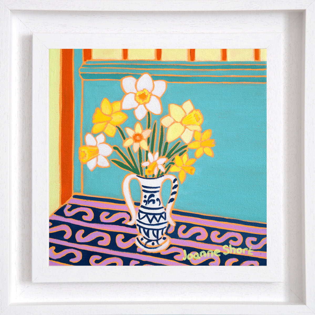 Framed 'Cornish Daffodils in a Vase', 8 x 8 inches oil on canvas flower still life art. Painting by Cornish Artist Joanne Short (Copy)