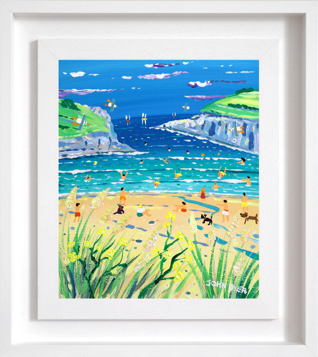 'High Tide at Polly Joke', 12 x10 inches acrylic on canvas by Cornish Artist John Dyer