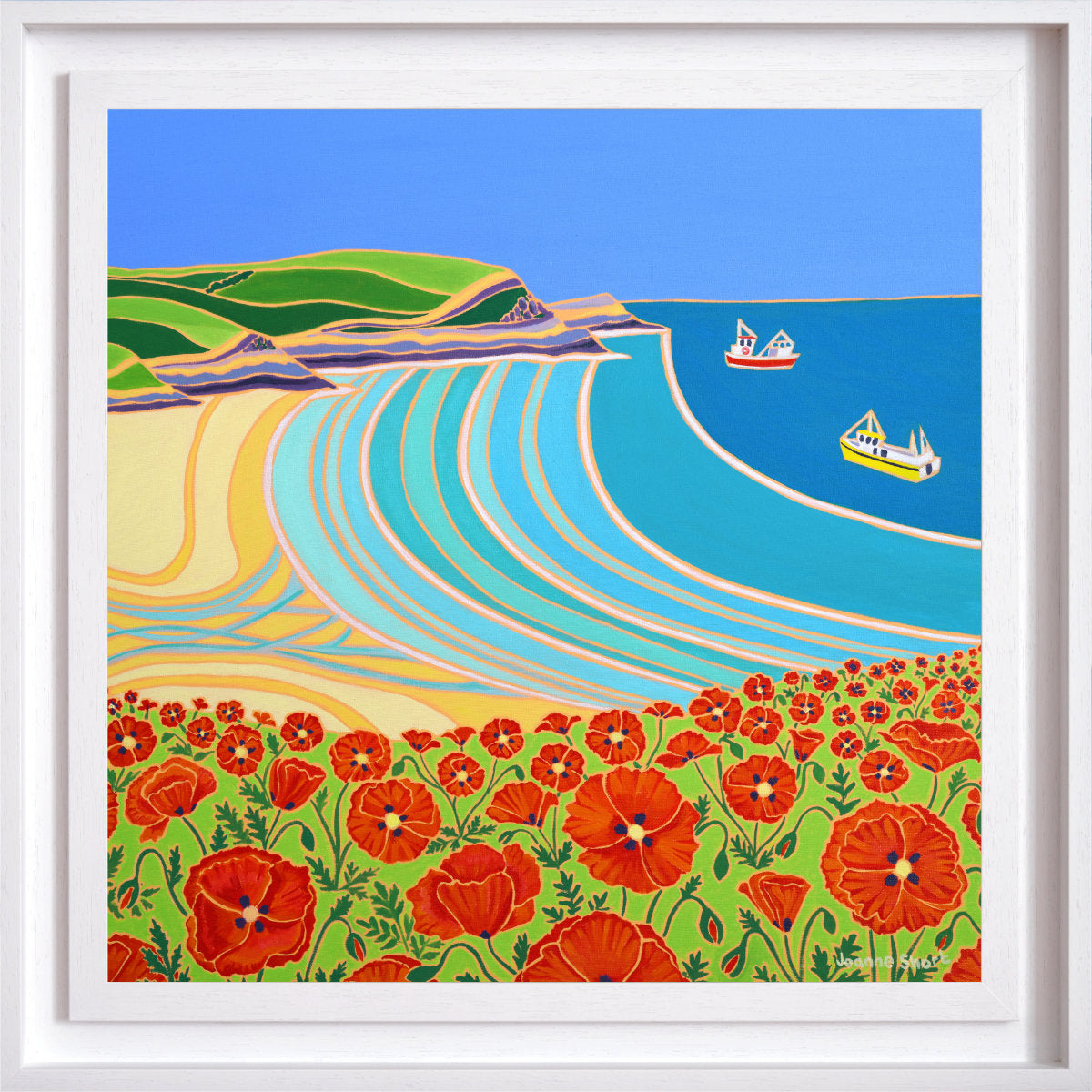 Joanne Short Original Oil Painting of Cornwall. 'Poppies Galore, Polly Joke'. 24 x 24 inches oil on canvas.