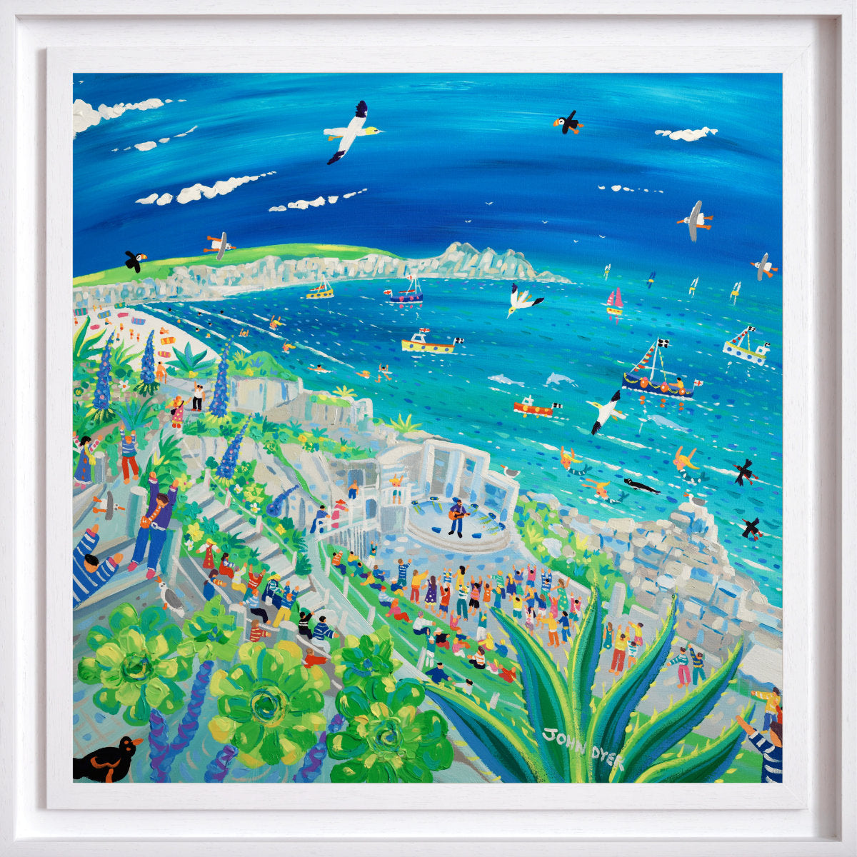 'Song on the Cornish Breeze at the Minack Theatre', 30 x 30 inches acrylic on canvas. Cornish Coastal painting by Cornish Artist John Dyer