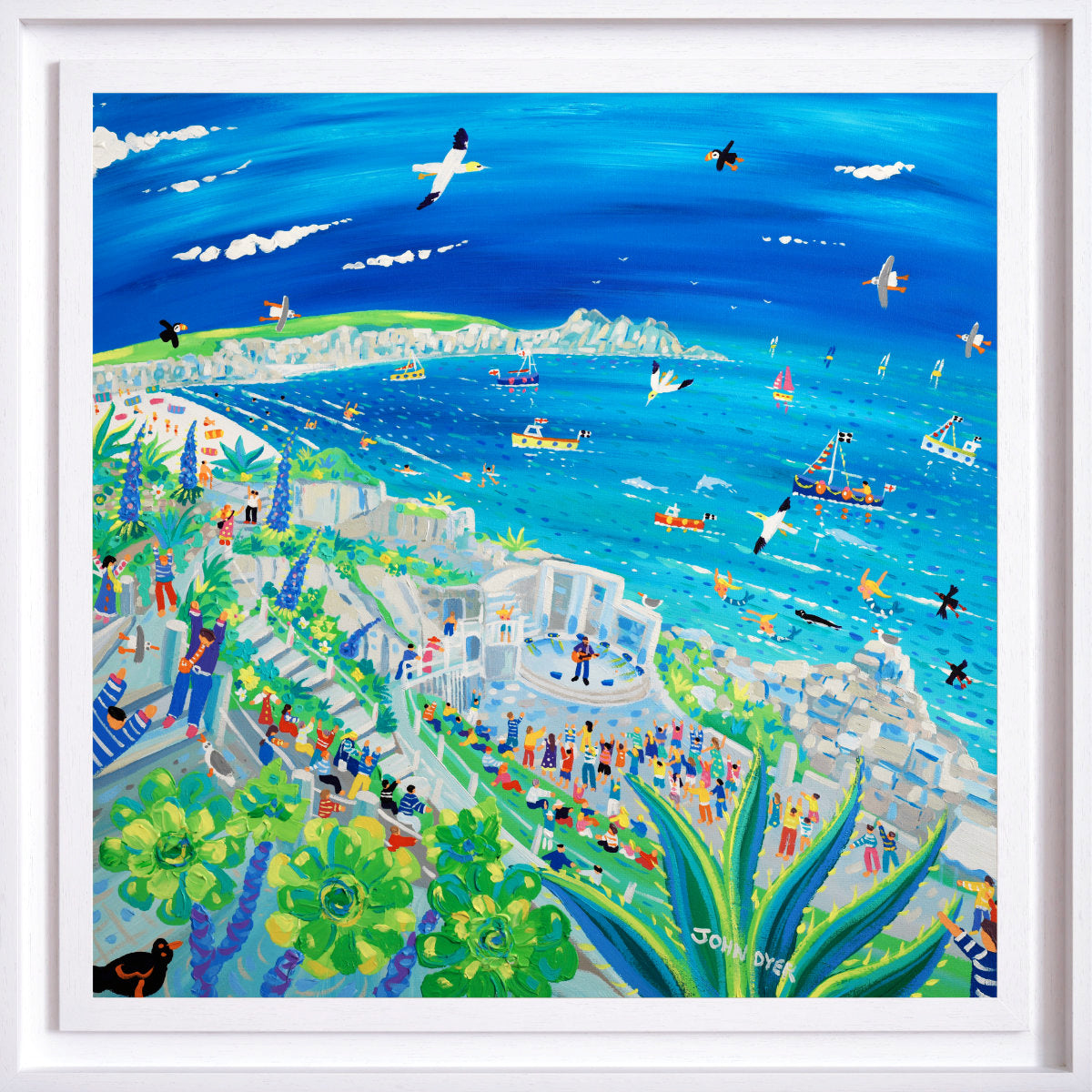 'Song on the Cornish Breeze at the Minack Theatre', 30 x 30 inches acrylic on canvas. Cornish Coastal painting by Cornish Artist John Dyer