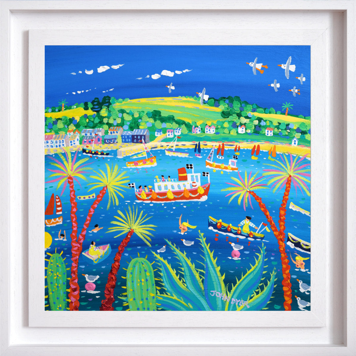 'Summer Colours on the River, Falmouth’, 18 x 18 inches acrylic on canvas. Cornish Coastal Art. Painting by Artist John Dyer