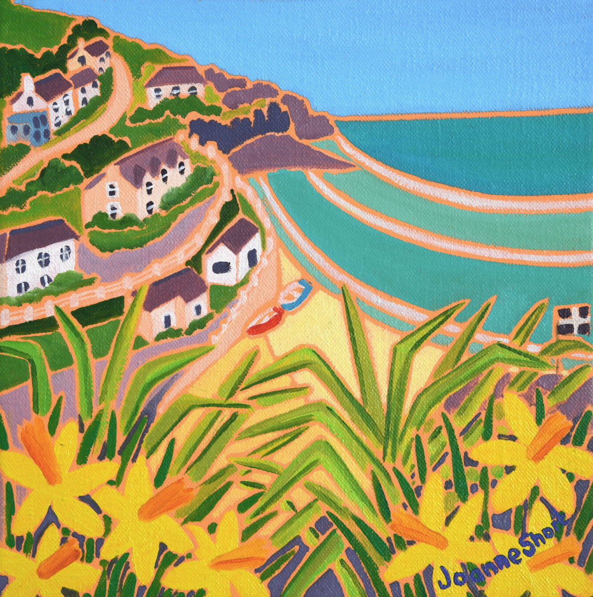 'Springtime at Trevaunance Cove, St Agnes', 8 x 8 inches oil on canvas. Painting by Cornish Artist Joanne Short