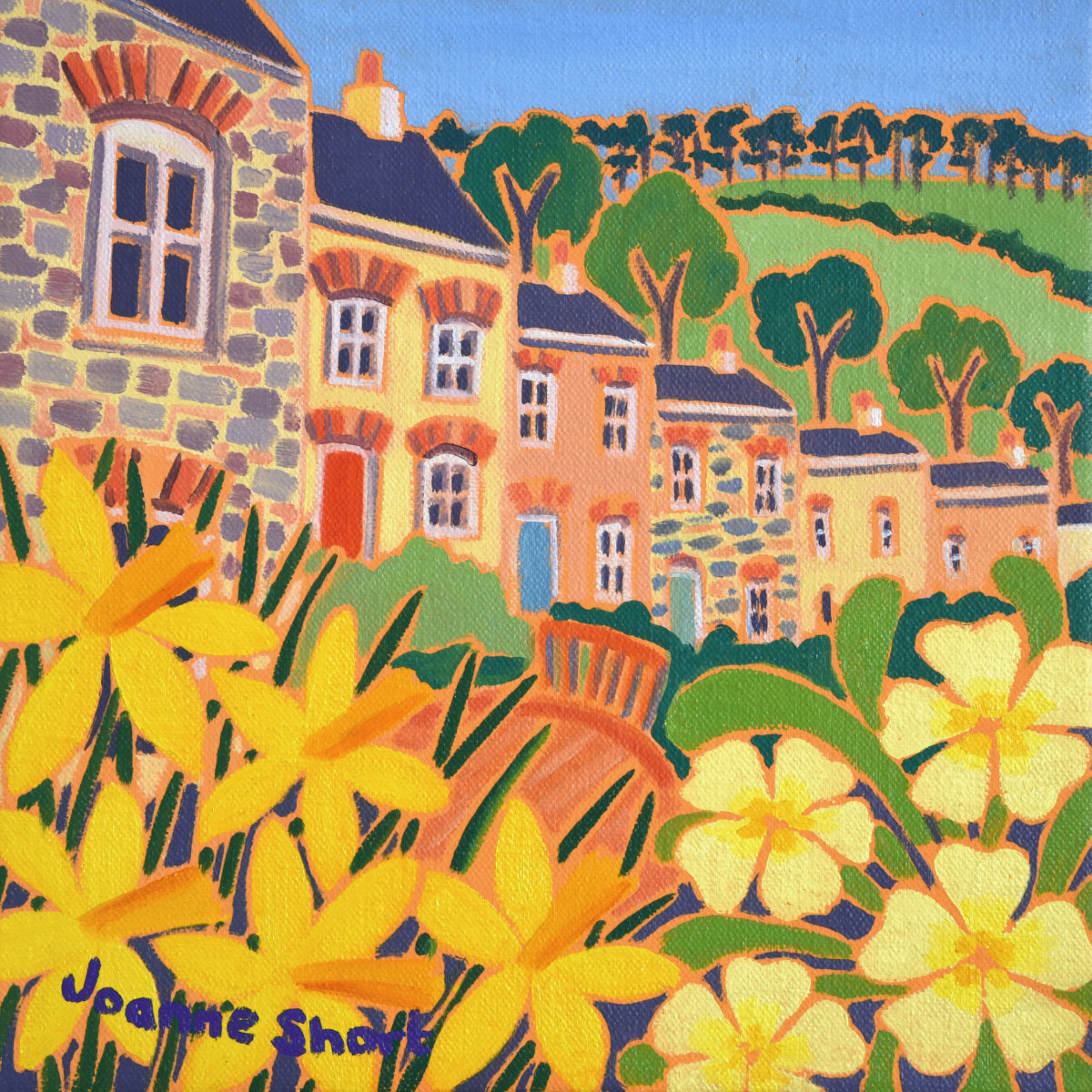 'Spring Garden, Stippy Stappy, St Agnes', 8 x 8 inches oil on canvas still life. Painting by Cornish Artist Joanne Short