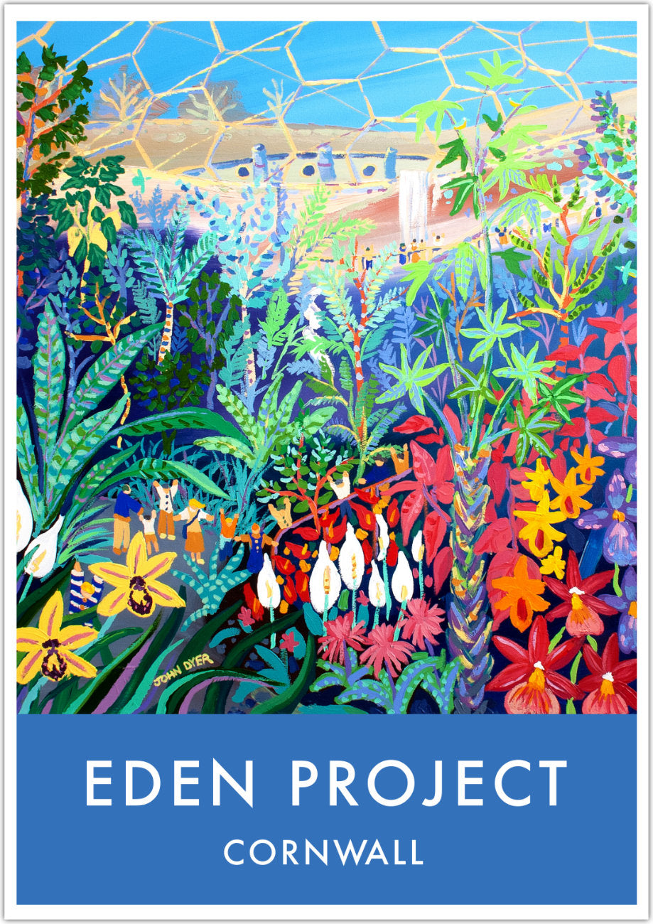 Eden Project Art Poster Print by Cornish Artist John Dyer of The Eden Project Rainforest Biome, Rainforest Orchids