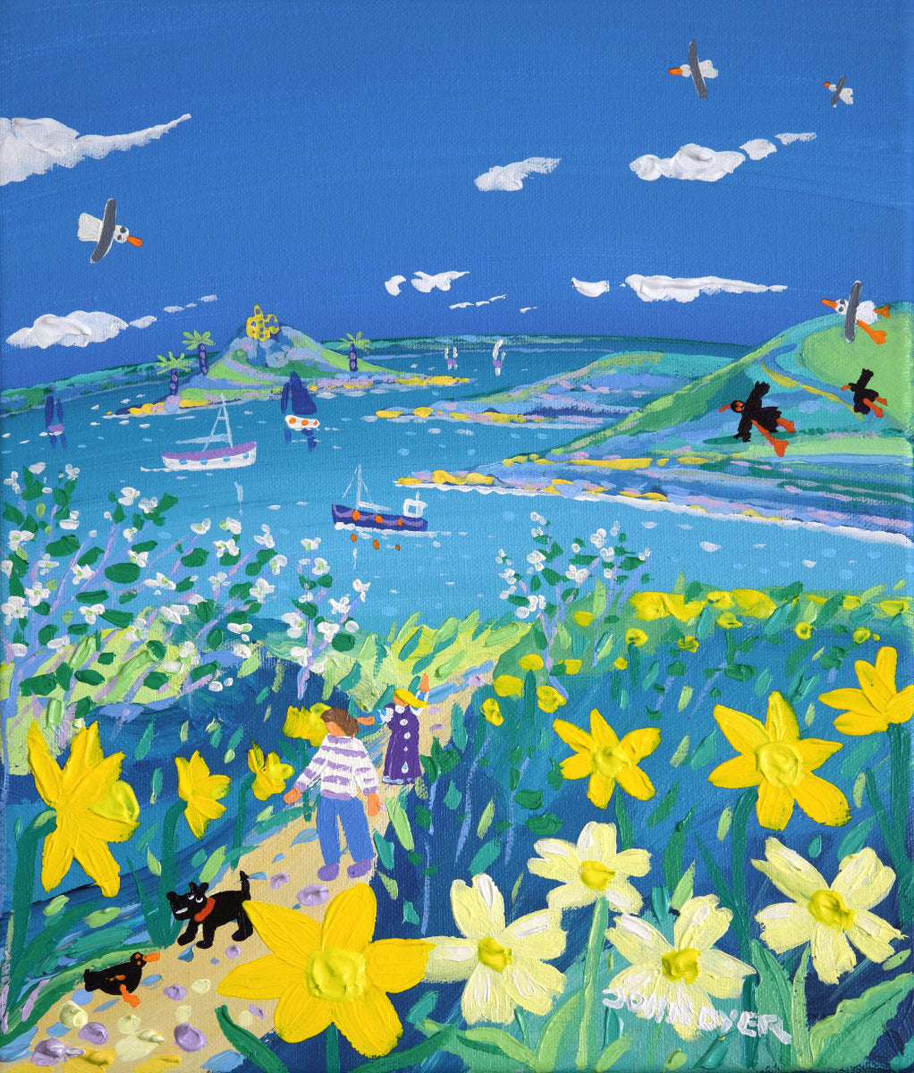 'Springtime Stroll, Mount's Bay', 12x10 inches acrylic on canvas. Painting of Cornwall by Cornish Artist John Dyer (Copy)