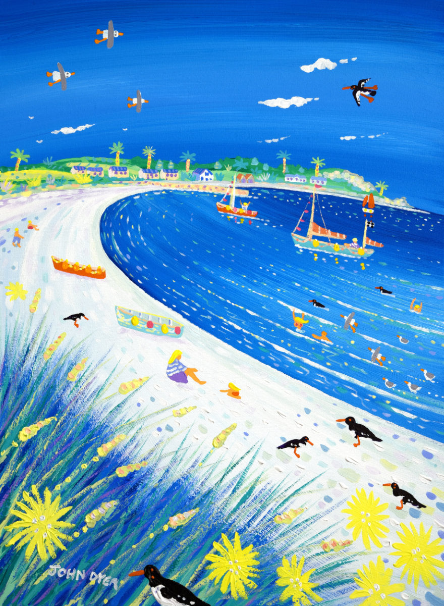 'A Day at the Beach, Old Grimsby, Tresco', 24x18 inches acrylic on canvas. Coastal Painting of Cornwall by Cornish Artist John Dyer