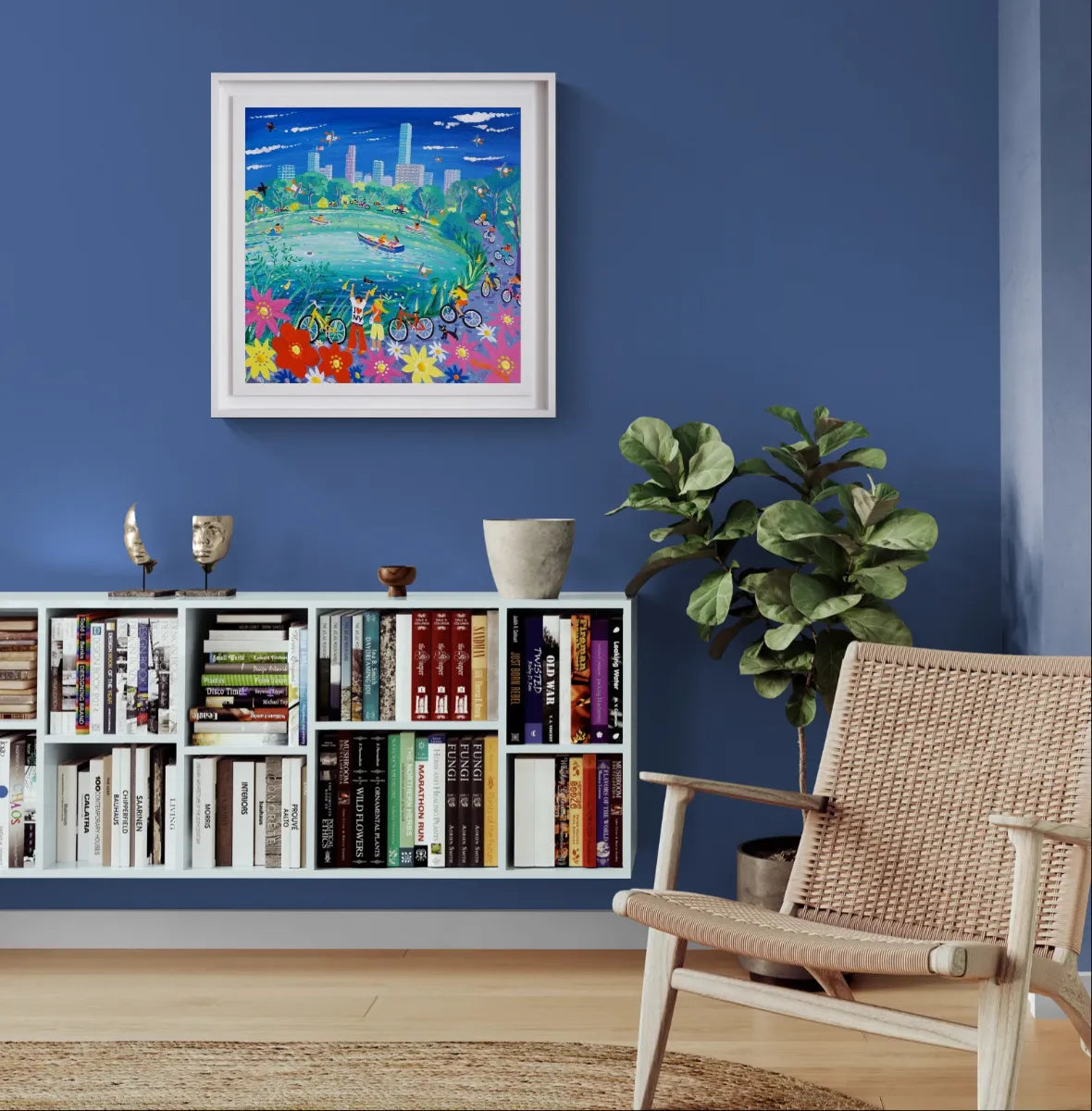 'Cycling around Central Park, New York', 24x24 inches Acrylic on Canvas Original Painting by British Artist John Dyer