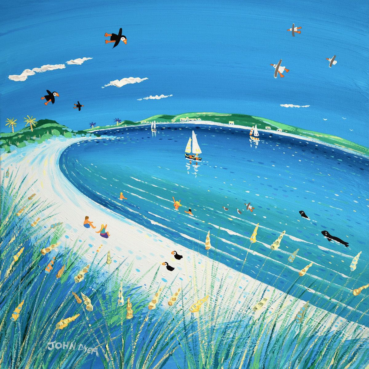 'Calm Day, Pentle Bay, Tresco', 24x24 inches acrylic on canvas. Cornwall Painting by Cornish Artist John Dyer