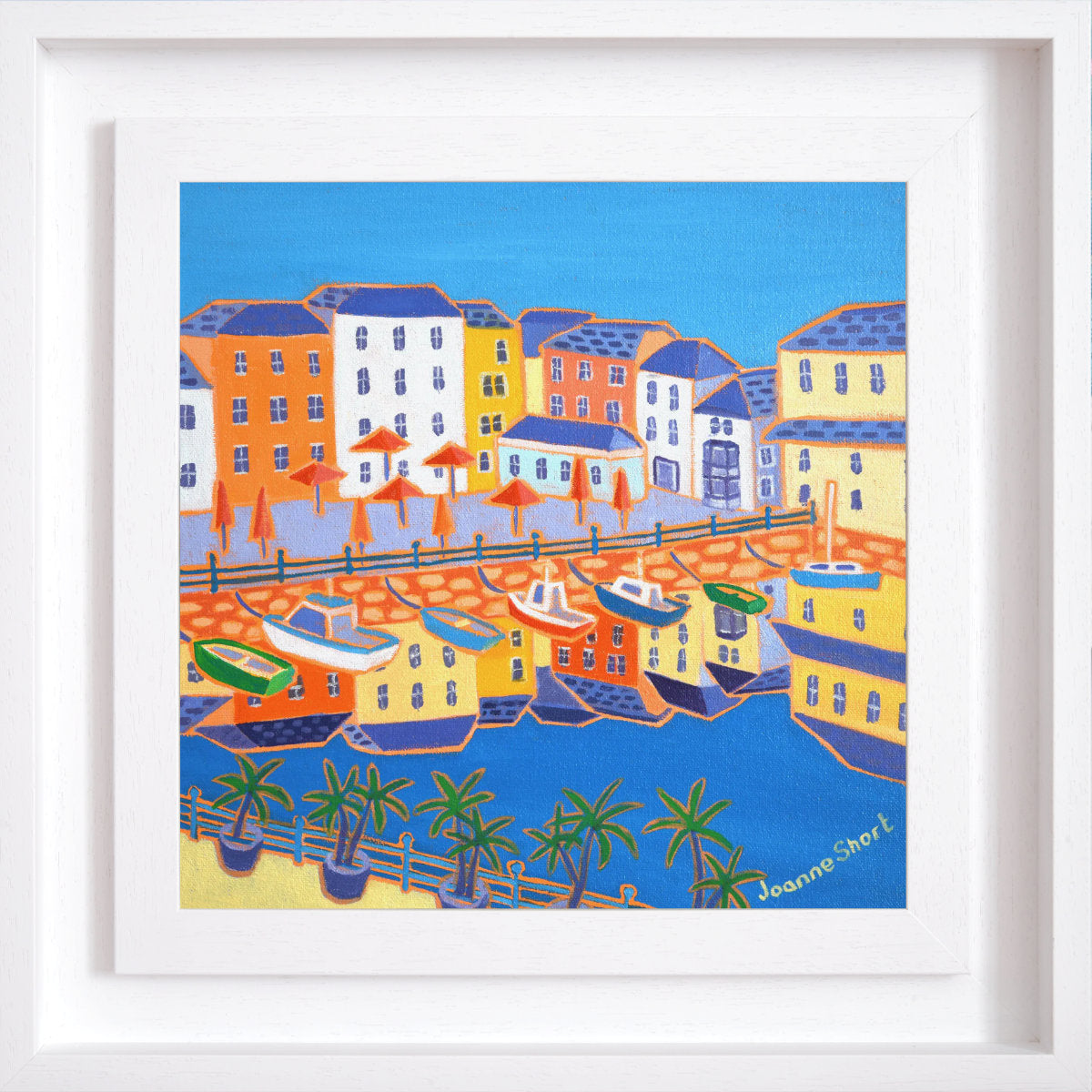 'Reflections in the Harbour, Customs House Quay Falmouth', 12x12 inches oil on canvas. Cornwall Art Gallery Painting by Cornish Artist Joanne Short