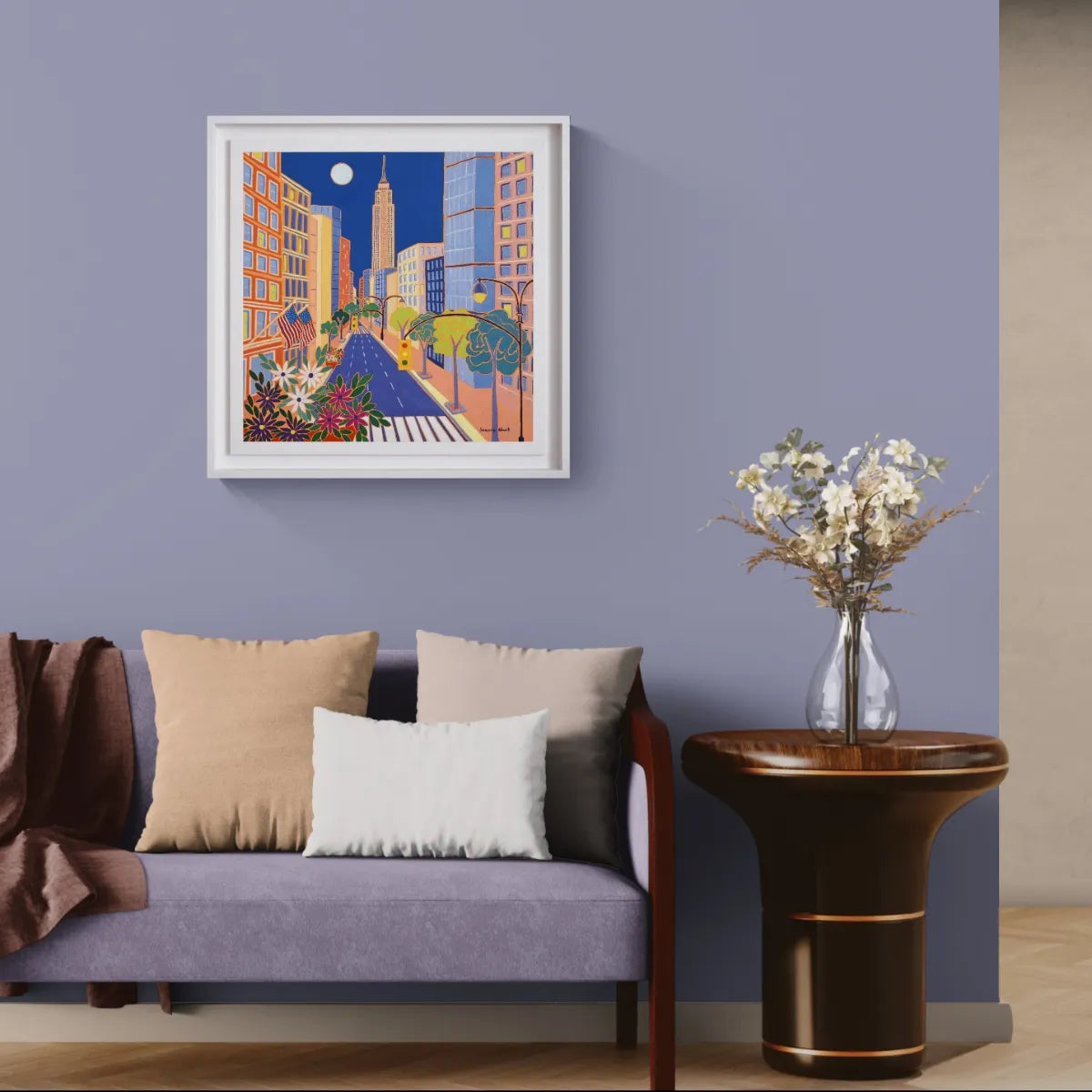 'Moonlit Manhattan, New York’. 24x24 inches oil on canvas. Original Painting by British Artist Joanne Short.