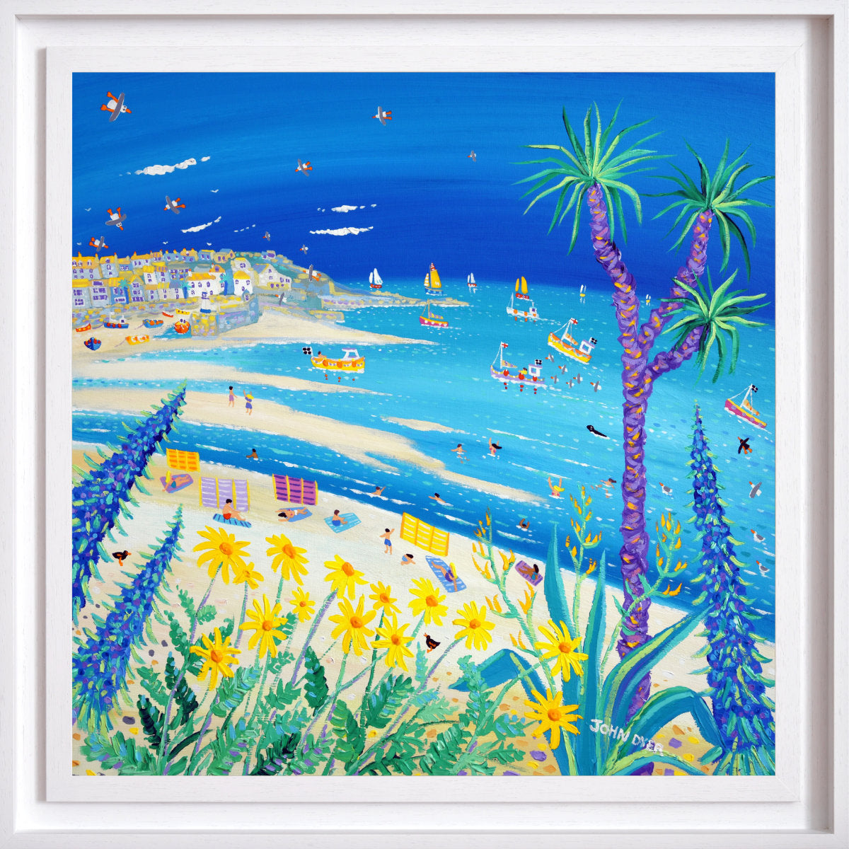 'Turquoise Tide and Cornish Light, Porthminster Beach, St Ives', 30 x 30 inches acrylic on canvas. Cornish Coastal painting by Cornish Artist John Dyer