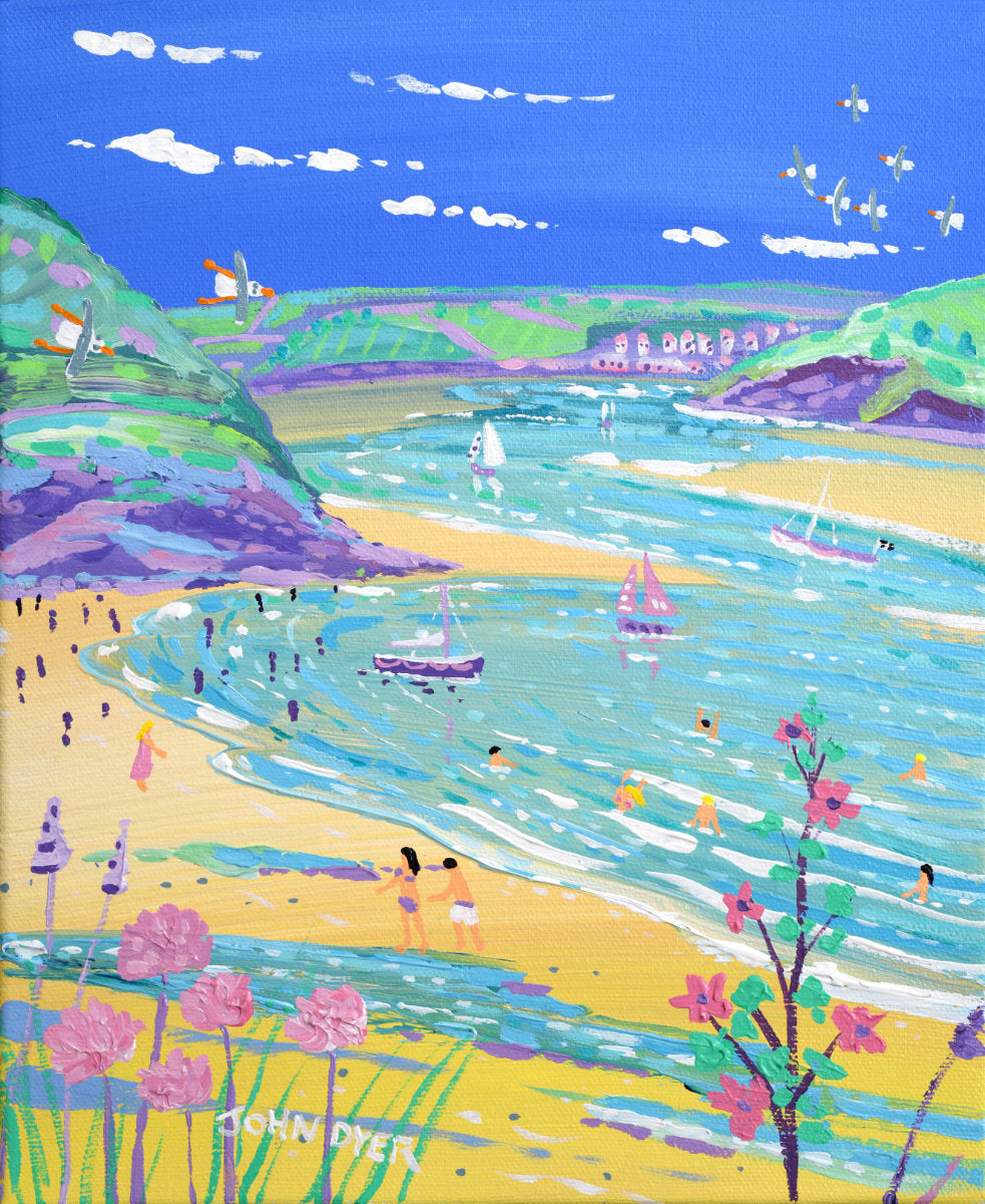 'Watching the Tide come in, Daymer Bay, Rock', 12 x10 inches acrylic on canvas by Cornish Artist John Dyer