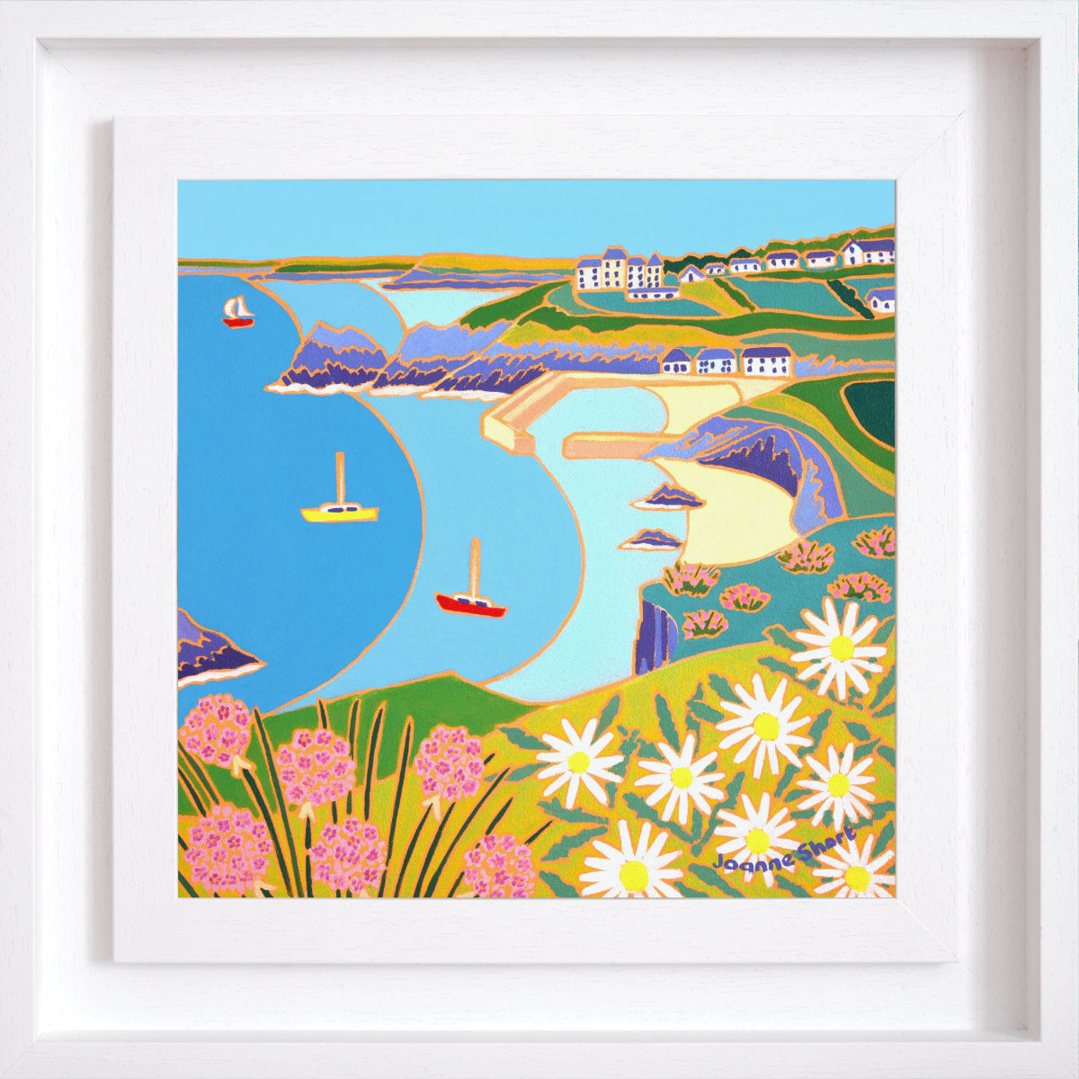 'Wildflowers on the Cliffs, Mullion', 12x12 inches oil on canvas. Painting by Cornish Artist Joanne Short. Cornish Art from our Cornwall Art Gallery