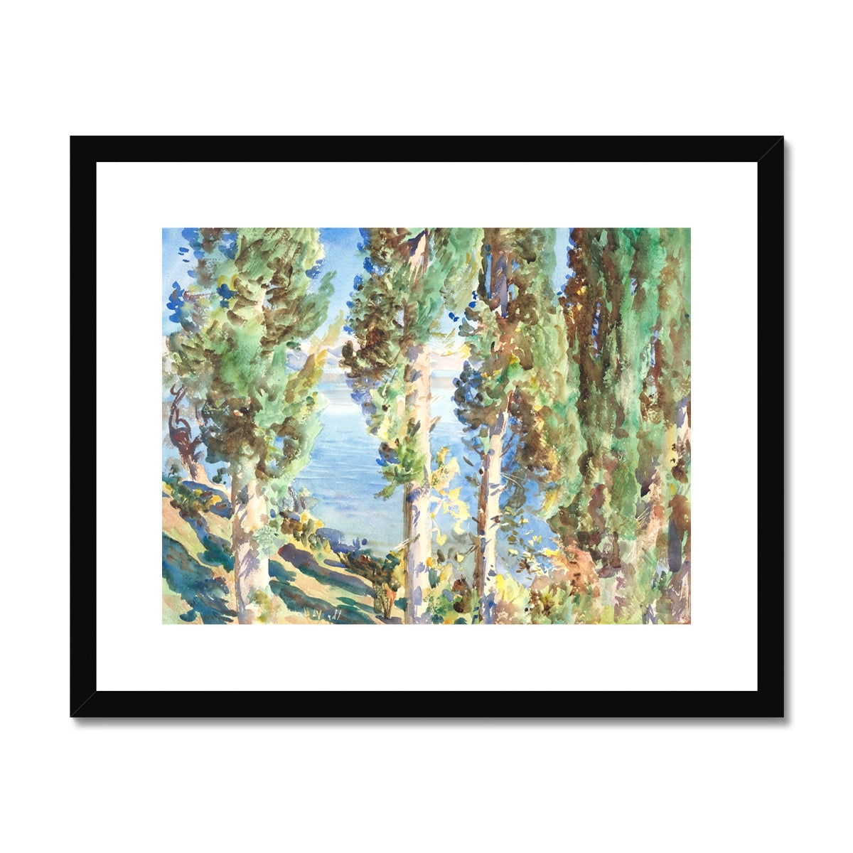 Corfu Cypresses by John Singer Sargent (1909). Greece Artwork Framed Open Edition Art Print. Greek Art Gallery Historic Art Print