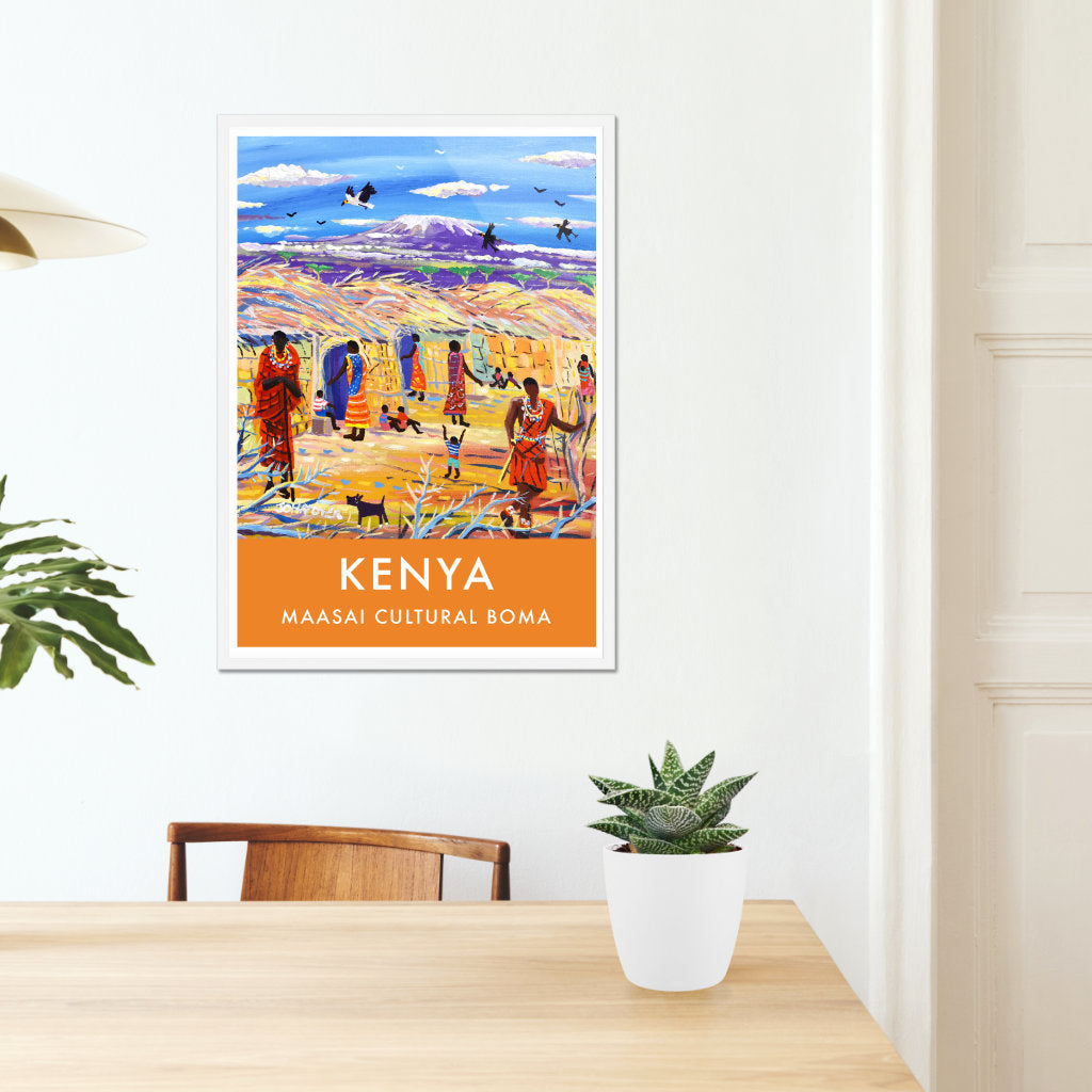 African Art Wall Art Poster Print by John Dyer. Amboseli Maasai Tribal Cultural Boma