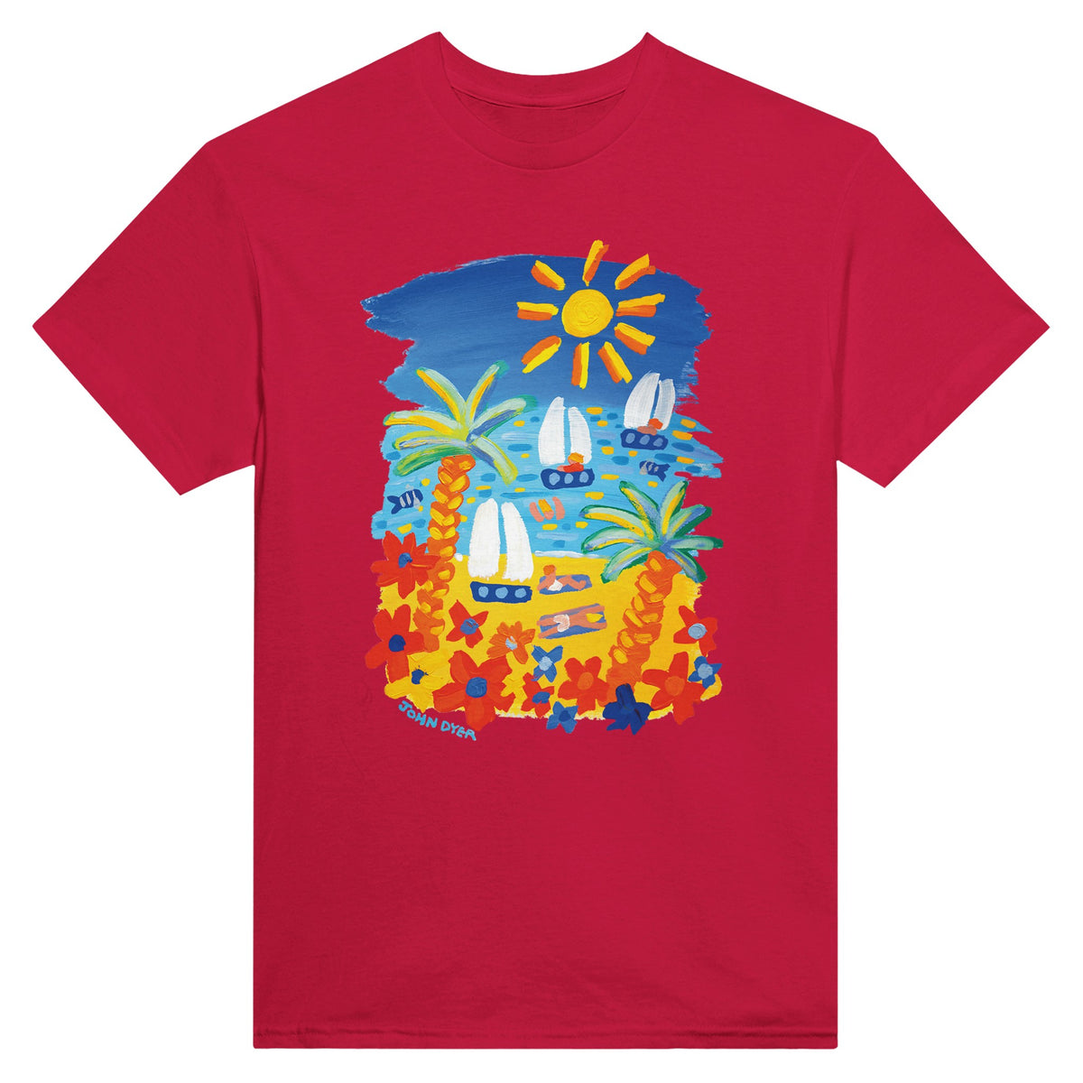 Red John Dyer Unisex Seaside &#39;Beach Vibes&#39; Art Cornwall T-Shirt. Cornwall Art Gallery