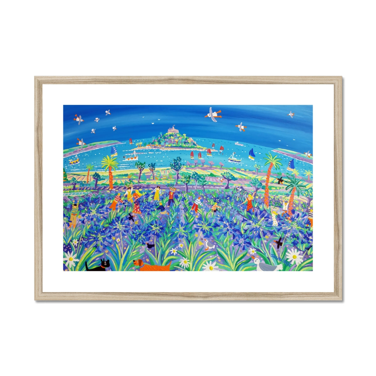 John Dyer Framed Open Edition Cornish Fine Art Print. 'Picking the Agapanthus, Mount's Bay'.