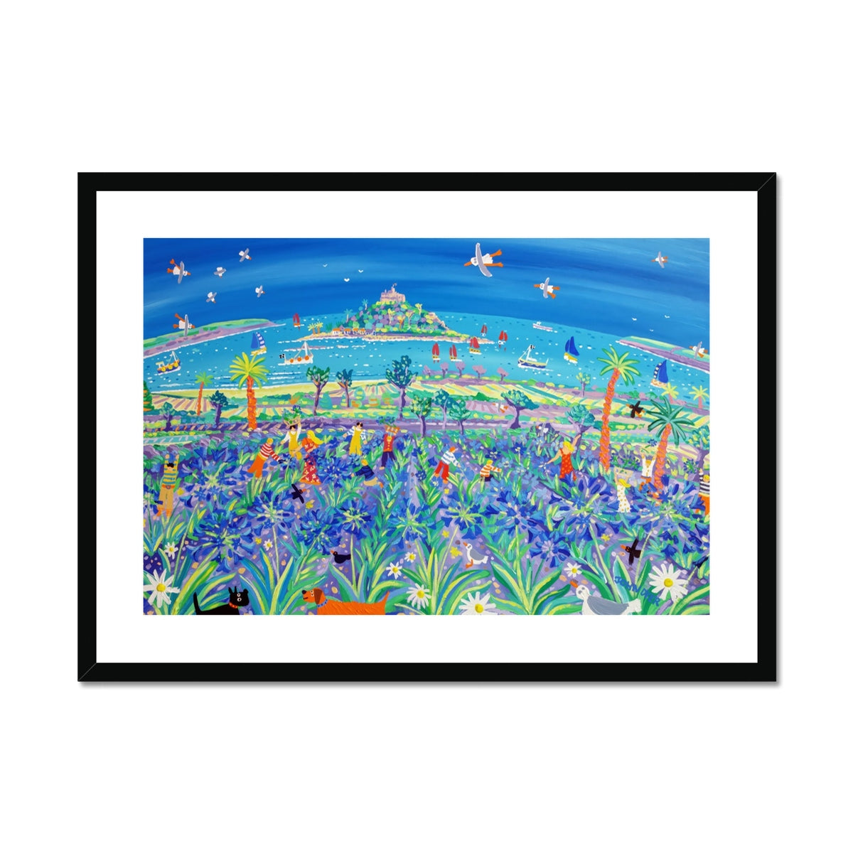 John Dyer Framed Open Edition Cornish Fine Art Print. 'Picking the Agapanthus, Mount's Bay'.