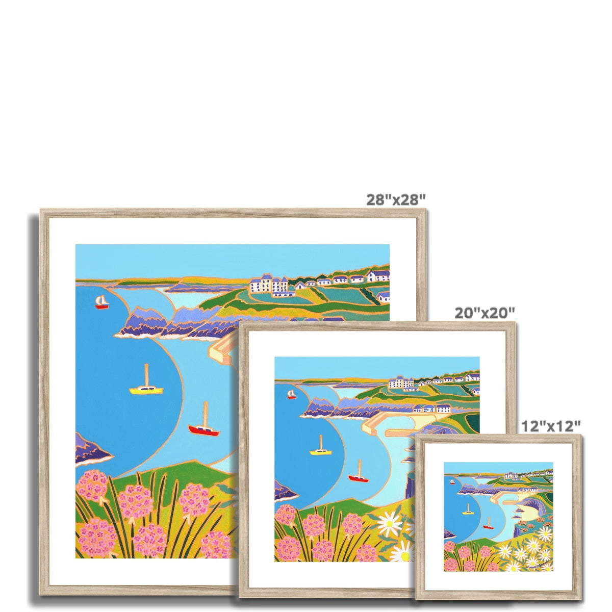 Joanne Short Framed Open Edition Cornish Art Print. 'Wildflowers on the Cliffs, Mullion'.