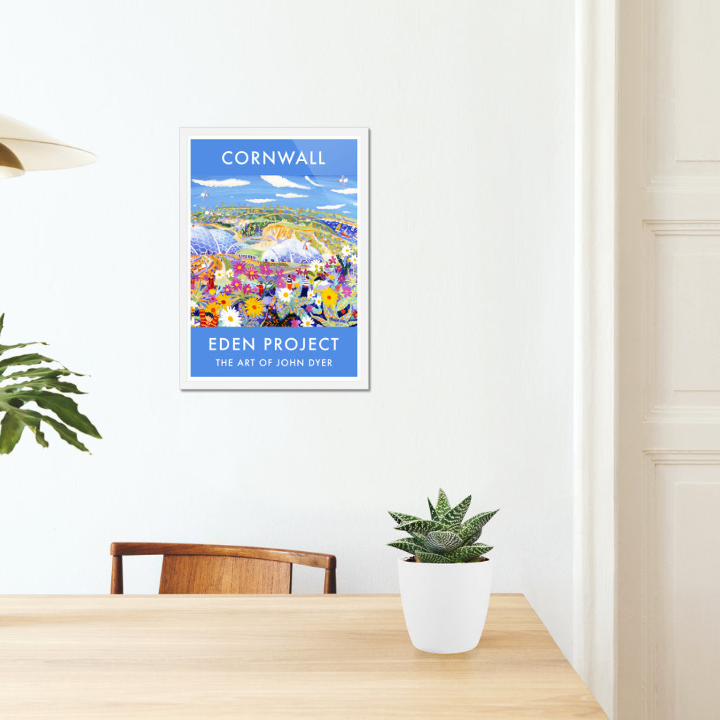 Eden Project Art Poster Print by Cornish Artist John Dyer of The Eden Project Biomes, Wild Cornwall Flowers