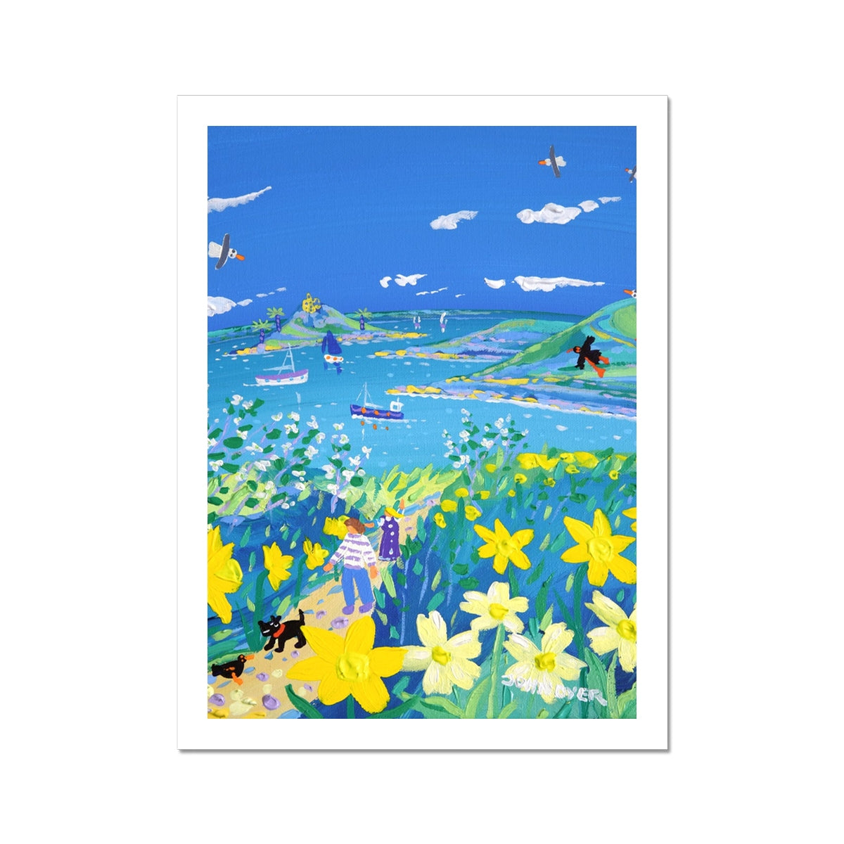 John Dyer Fine Art Beach Print. Open Edition Cornish Art Print. 'Springtime Stroll, Mount's Bay'. Cornwall Art Gallery
