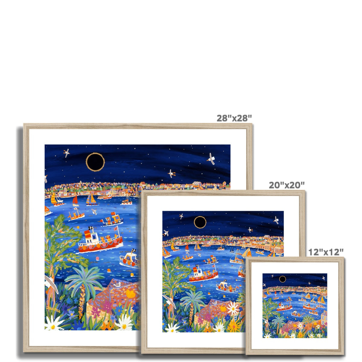 John Dyer Framed Open Edition Cornish Art Print. 'Sailing Beneath the Eclipse, Falmouth, Cornwall'.