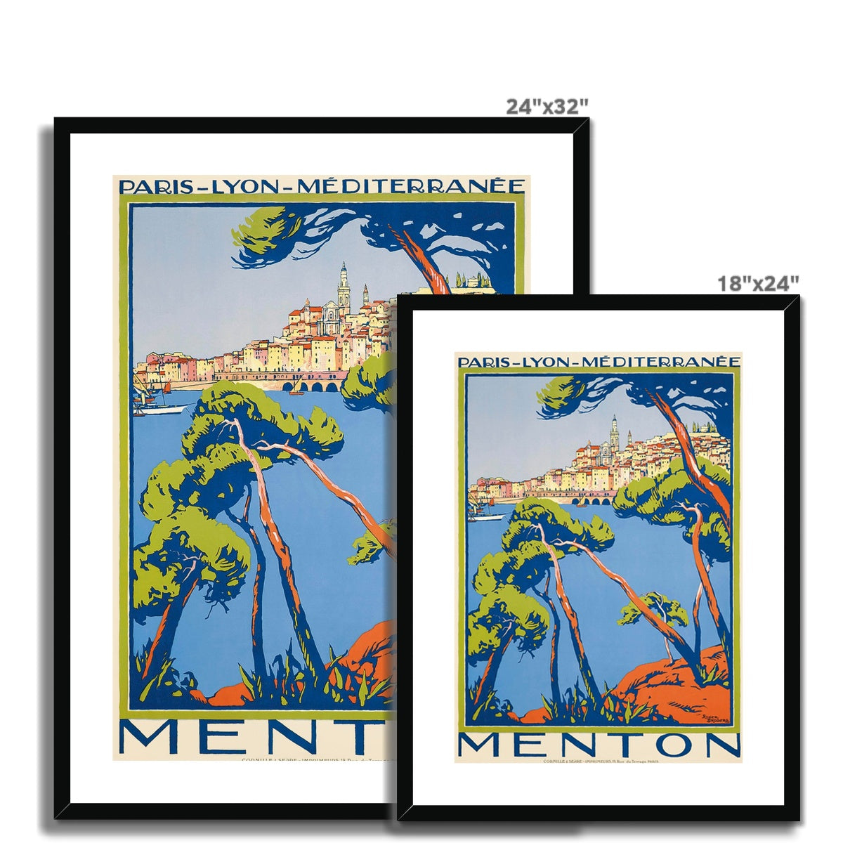 Vintage Travel Poster Print of Menton, France by Roger Broders. Open Edition Fine Art Print. Historic Art Framed and Mounted Print
