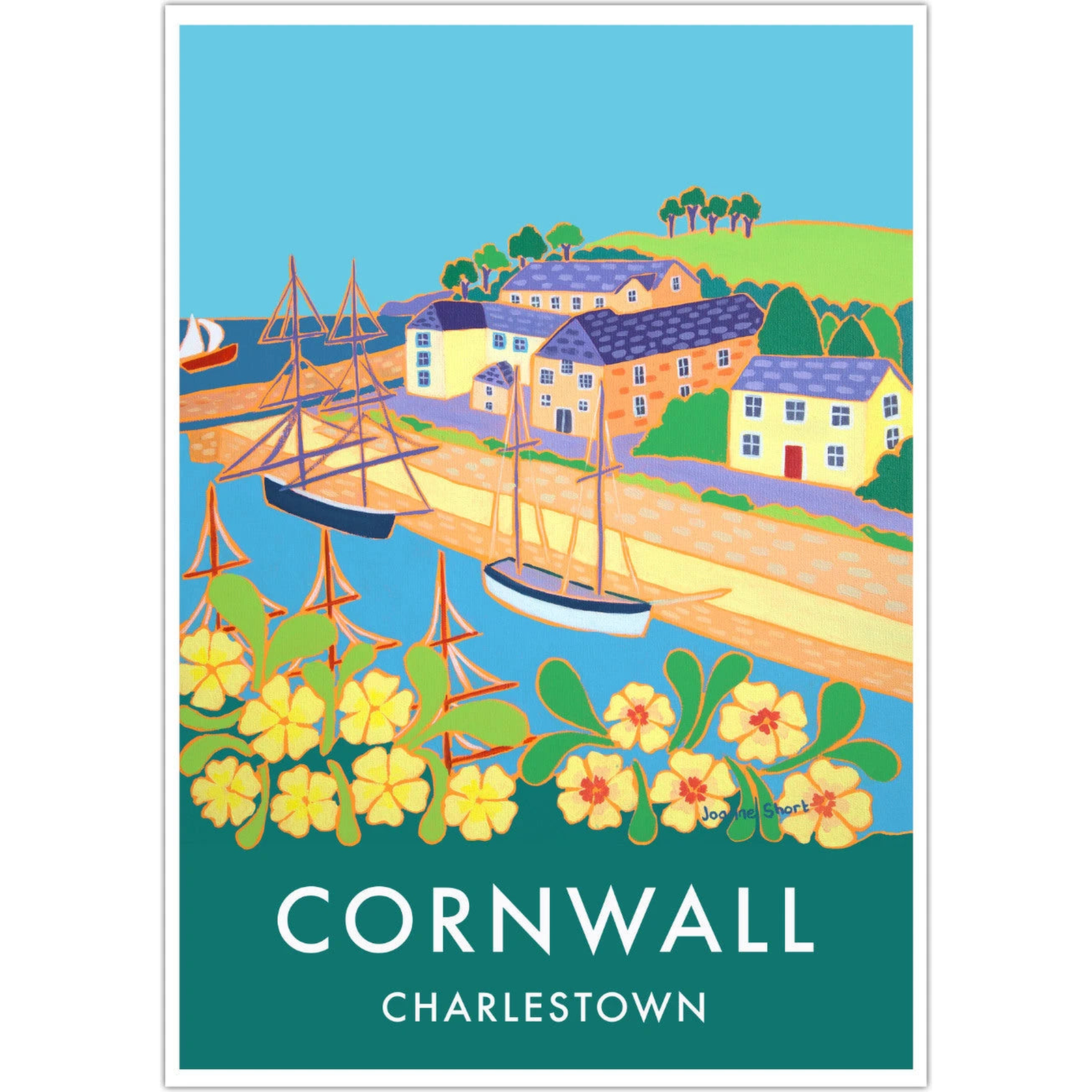 Charlestown Art Prints of Cornwall by Cornish Artist Joanne Short. Cornwall Art Gallery, Vintage Style Posters. — complete poster on white square [Agent Art 31d9784266d3]