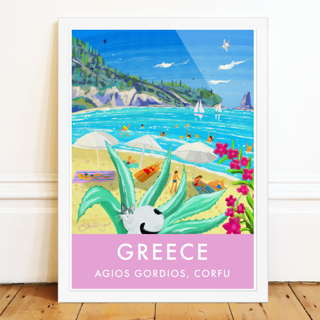 Greece Artwork Wall Art Poster Print by John Dyer. Beachside Bliss in Corfu, Greece