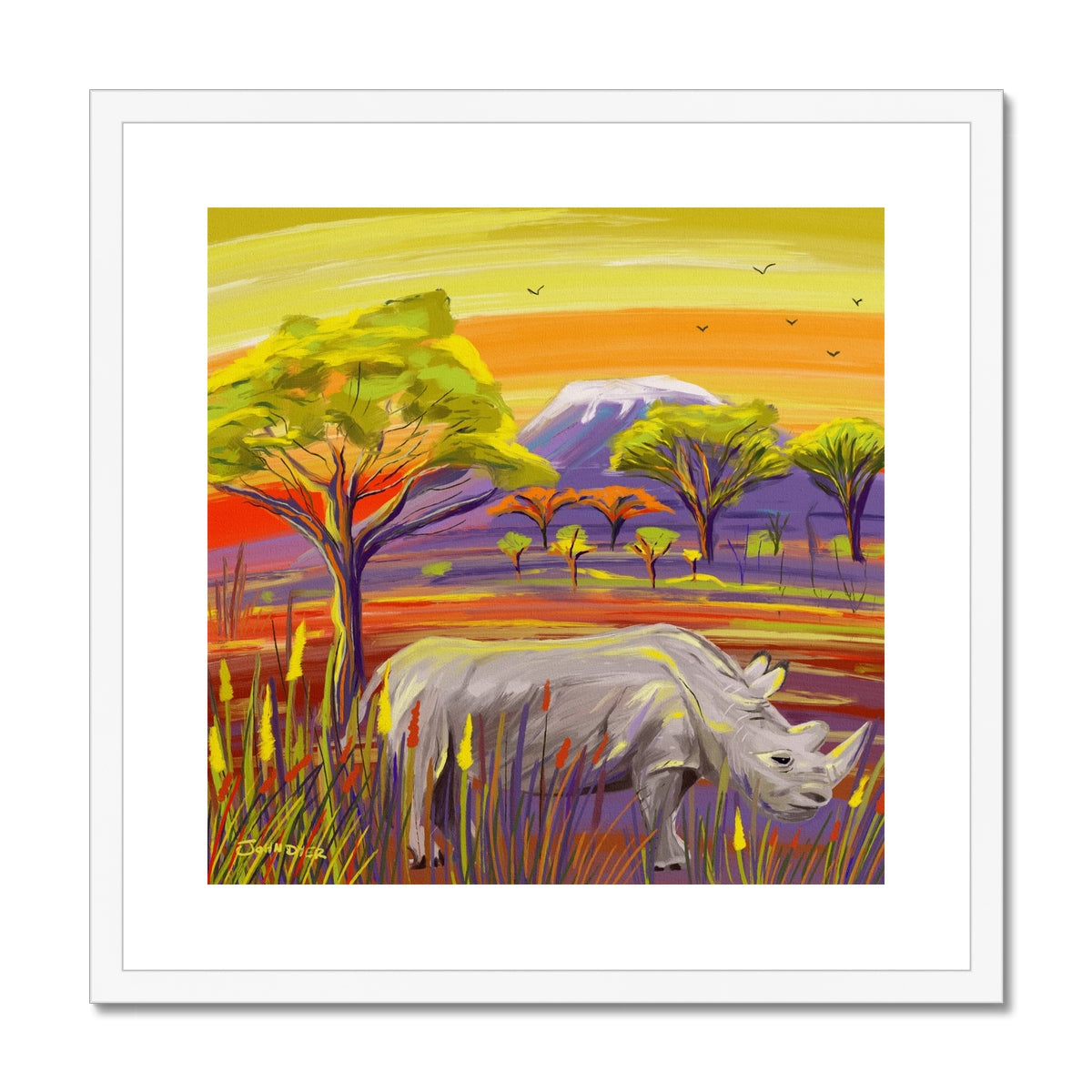 John Dyer African Rhino, Framed Open Edition Fine Art Print. Animal Art Prints