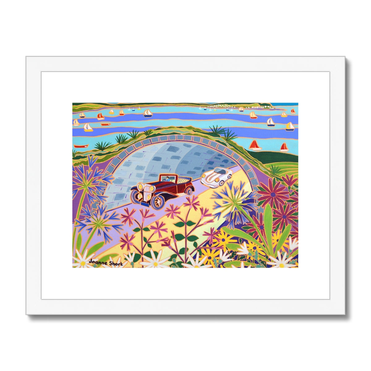 Joanne Short Framed Open Edition Cornish Art Print. 'Parading through the Pinnock Tunnel, Fowey Classic Car Parade'