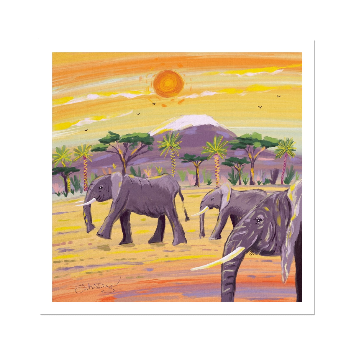 John Dyer African Elephants, Open Edition Fine Art Print. Animal Art Prints