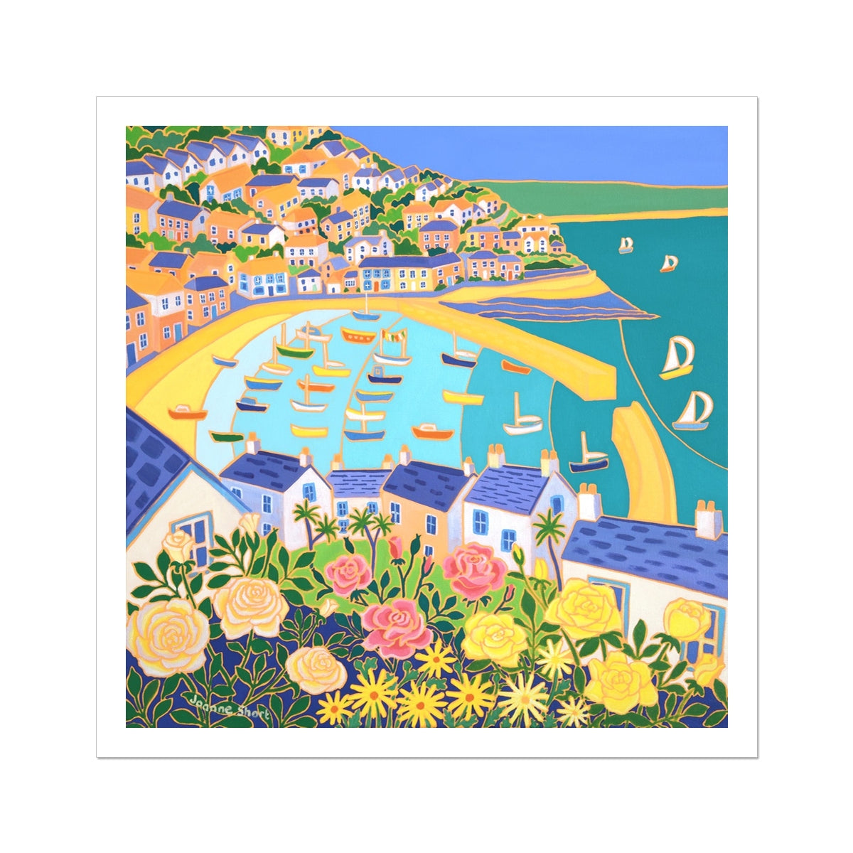 Joanne Short Open Edition Fine Art Print. 'Cottage Rose Garden, Mousehole'. Cornwall Art Gallery Print