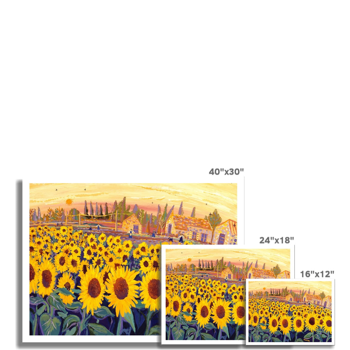 John Dyer Fine Art Print. Open Edition Italian Art Print. &#39;A Field of Sunny Faces&#39;. Italian sunflower landscape.