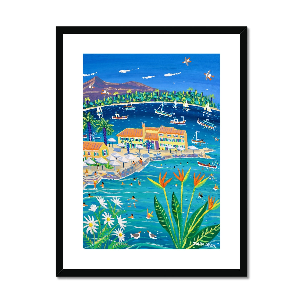 John Dyer Greece Artwork. Framed Open Edition Art Print. &#39;Sun-Drenched Days, Faliraki, Corfu Town, Greece. Greek Art Gallery