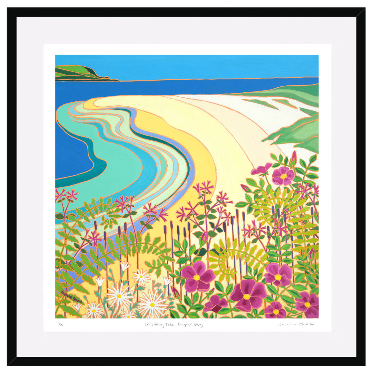 'Incoming Tide, Daymer Bay’ – Framed Special Limited Edition Print of the Camel Estuary Cornwall by Joanne Short. Black frame