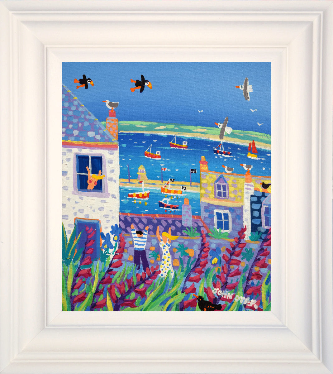 &#39;Blue View, St Ives&#39;, 12x10 inches acrylic on canvas. Paintings of Cornwall. Cornish Artist John Dyer. Cornwall Art Gallery