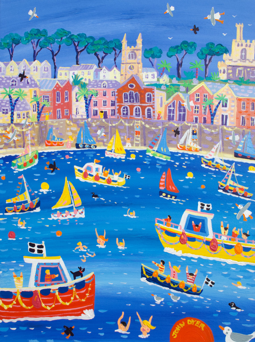 John Dyer Original Painting, 'Bobbing Boats, Fowey', 24 x 18 inches, acrylic on canvas