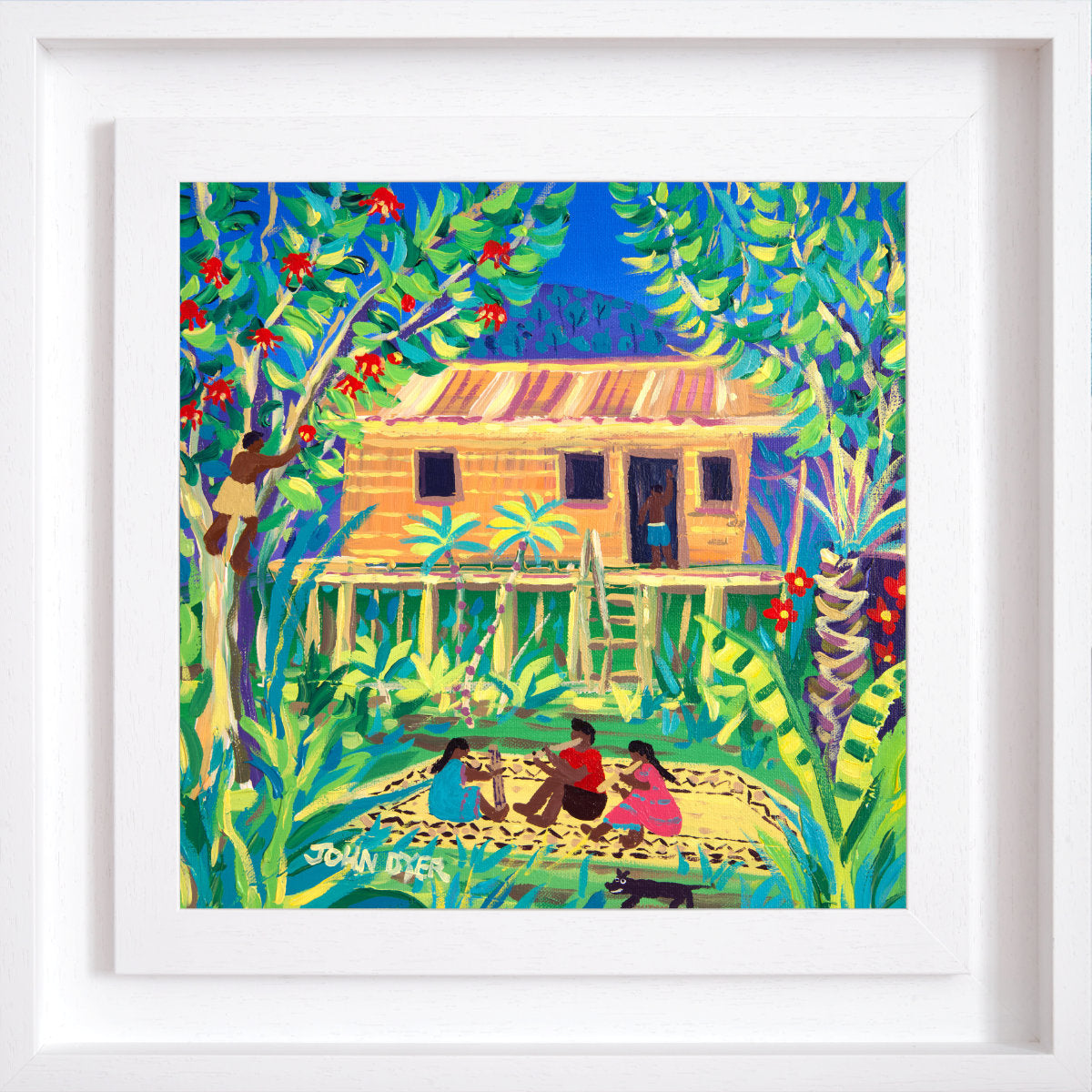 John Dyer Painting. 'Tribal Penan Music at Batu Bungan, Mulu, Borneo'. Sarawak Malaysia Art Gallery.