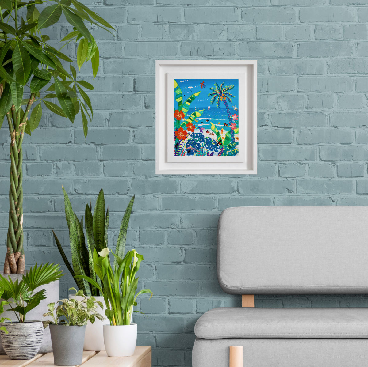 'Caribbean Beach Paradise', 12x10 inches acrylic on canvas. Painting of Costa Rica by British Artist John Dyer